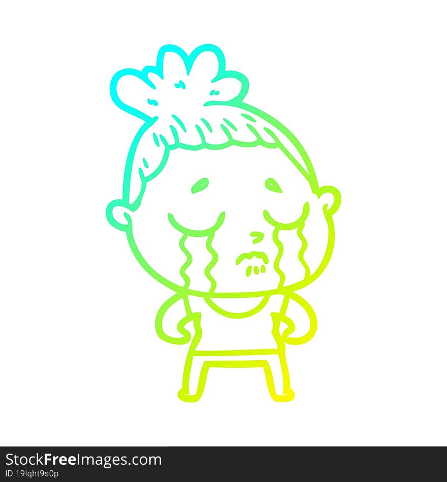 Cold Gradient Line Drawing Cartoon Tough Woman Crying