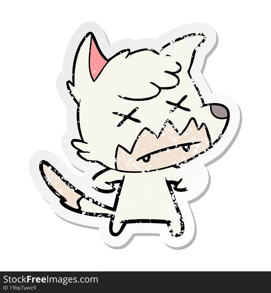 distressed sticker of a cartoon dead fox