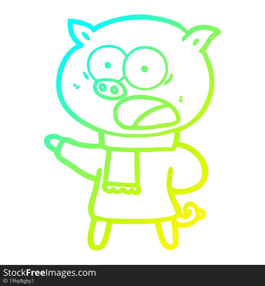 cold gradient line drawing of a cartoon pig shouting