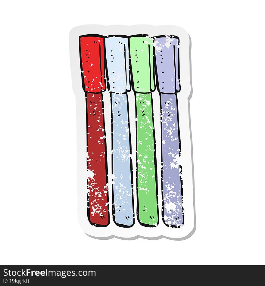 retro distressed sticker of a cartoon pens