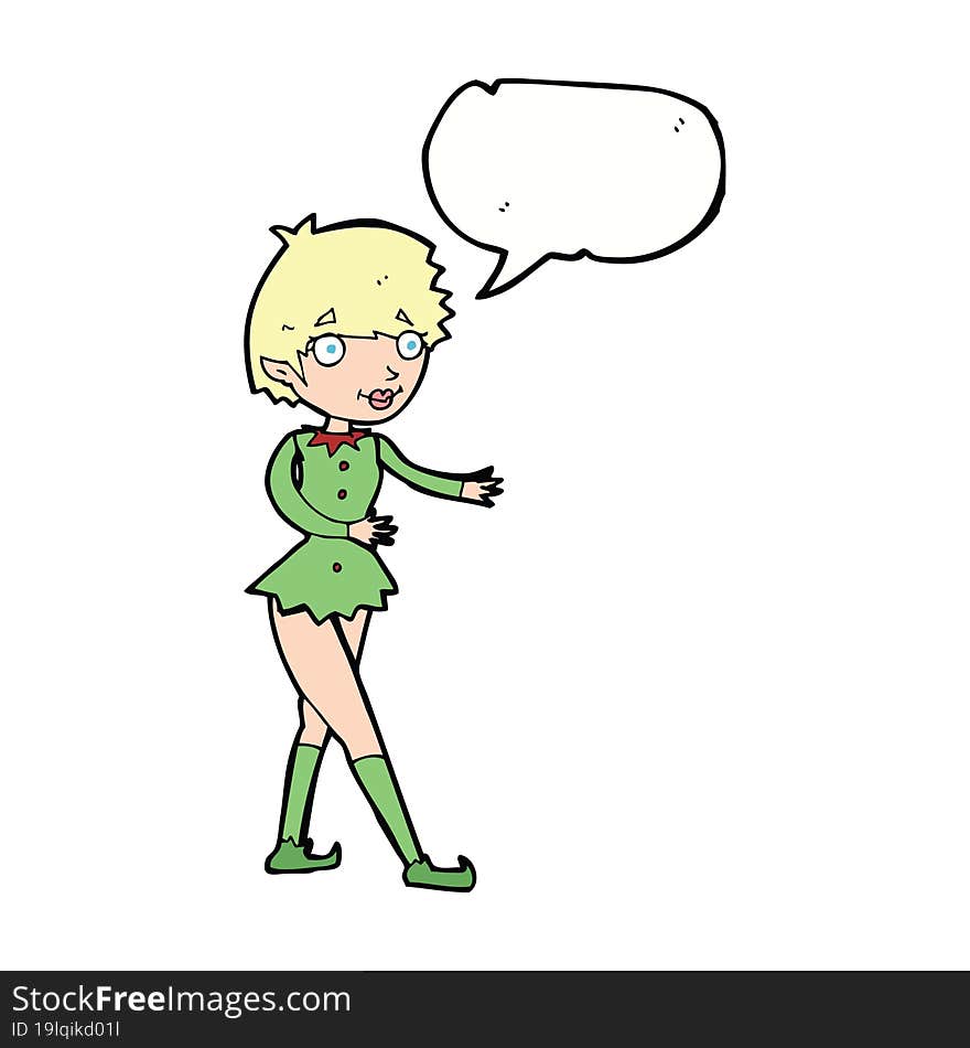 cartoon christmas elf woman with speech bubble