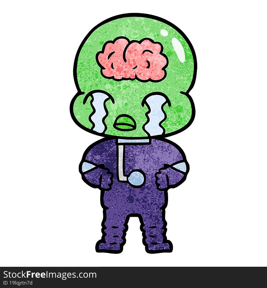 cartoon big brain alien crying. cartoon big brain alien crying