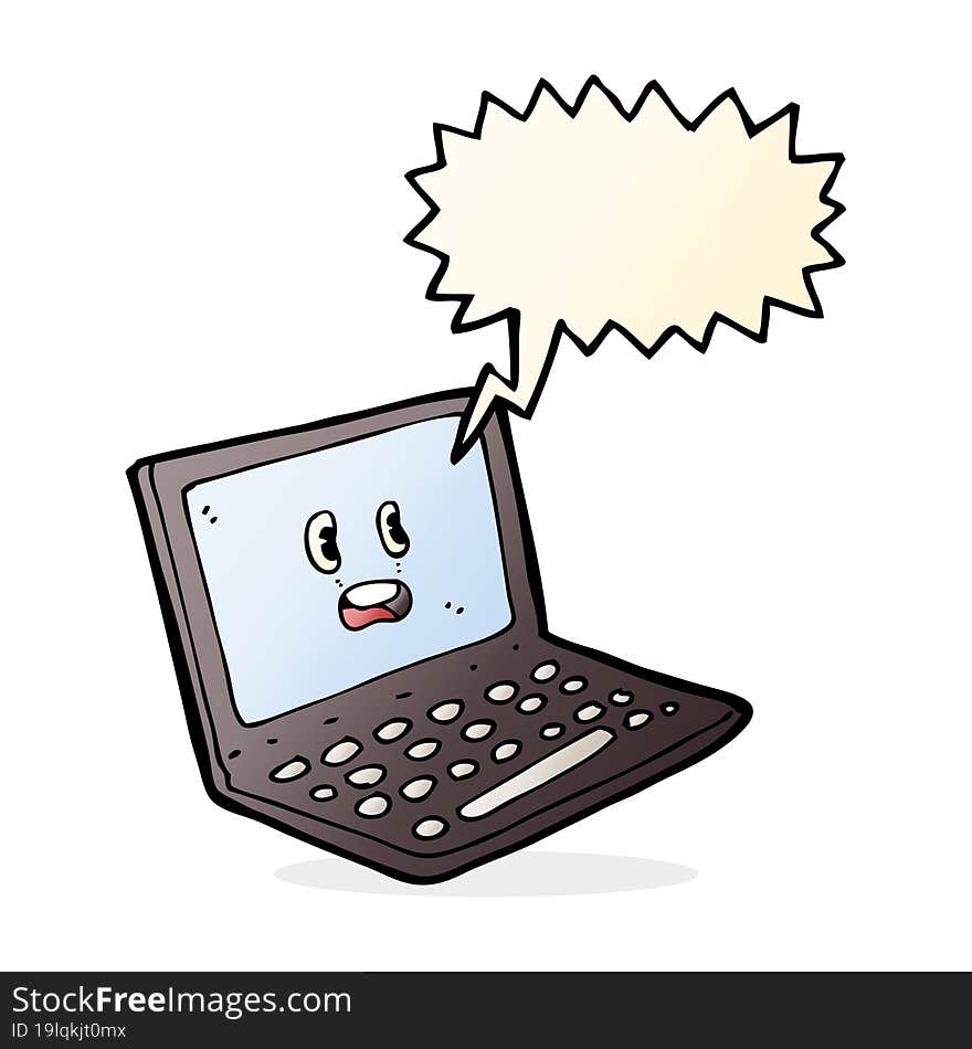 Cartoon Laptop Computer With Speech Bubble