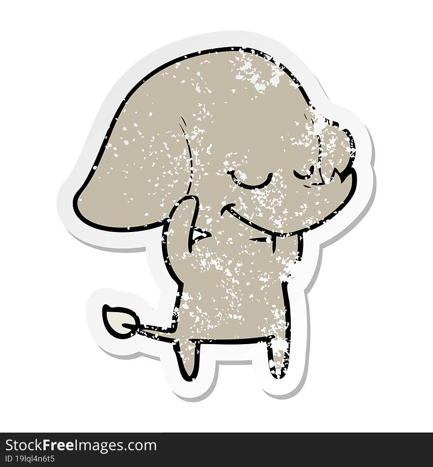 distressed sticker of a cartoon smiling elephant