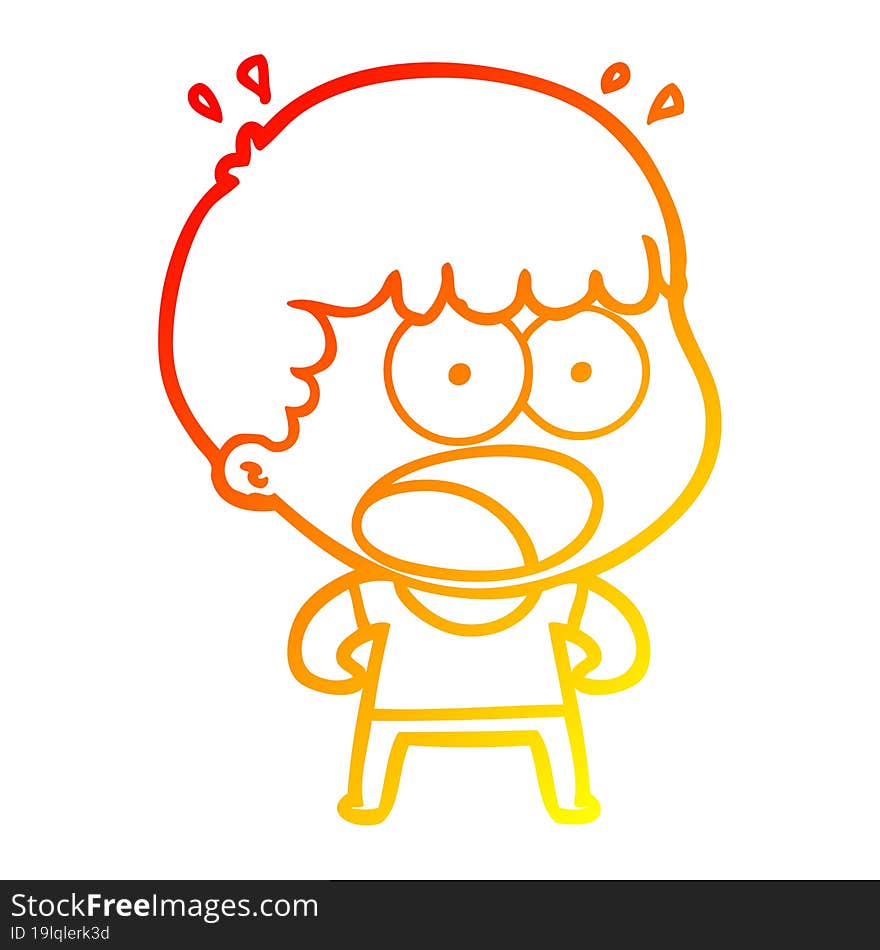 warm gradient line drawing of a cartoon shocked man