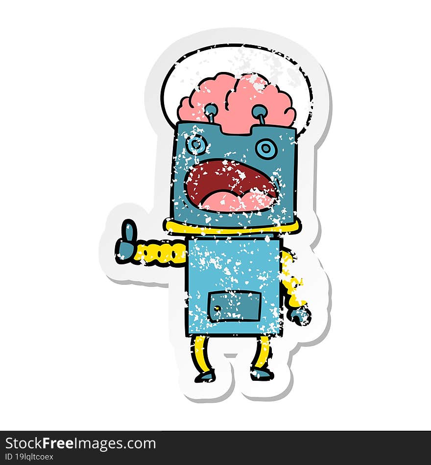 distressed sticker of a cartoon robot