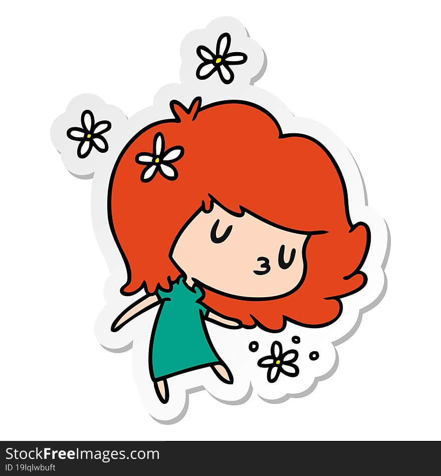 Sticker Cartoon Of A Cute Kawaii Girl