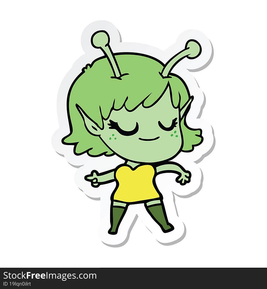 sticker of a smiling alien girl cartoon