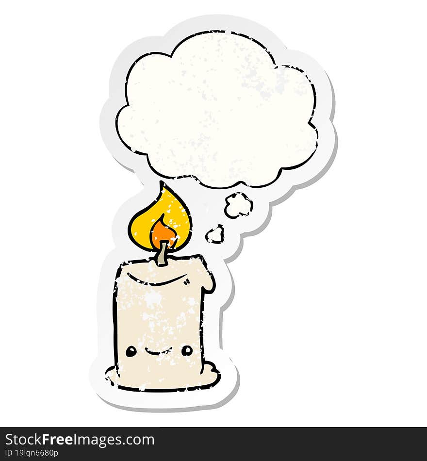 cartoon candle and thought bubble as a distressed worn sticker