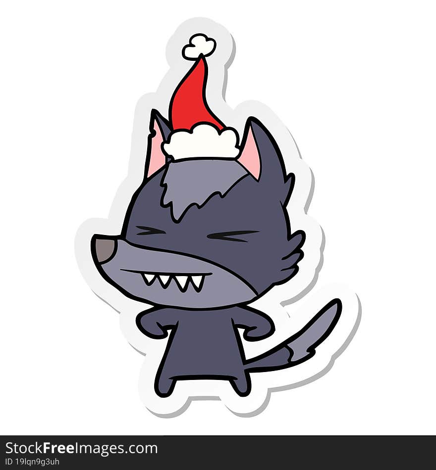 Angry Wolf Sticker Cartoon Of A Wearing Santa Hat