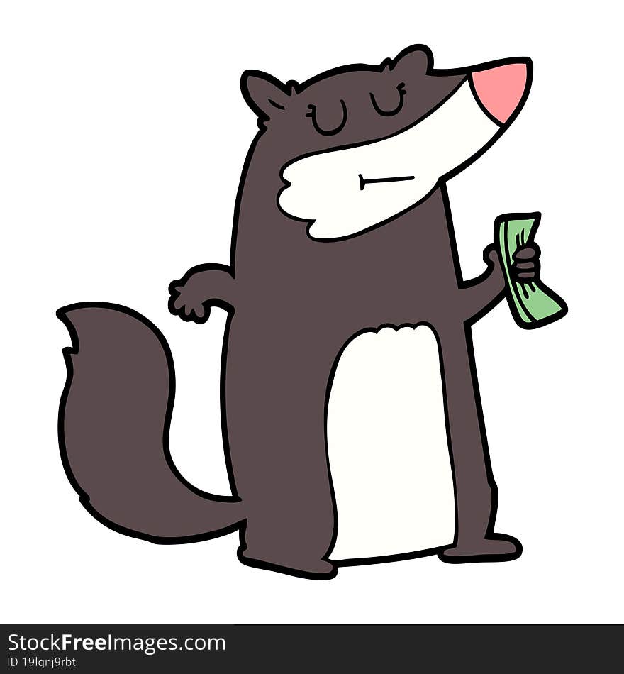 cartoon badger holding cash. cartoon badger holding cash