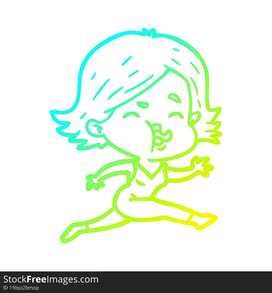 cold gradient line drawing cartoon girl pulling face