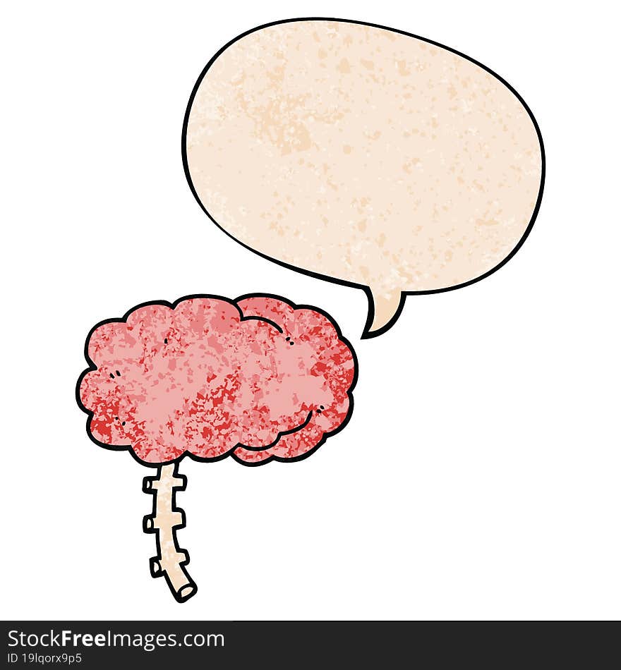 cartoon brain and speech bubble in retro texture style