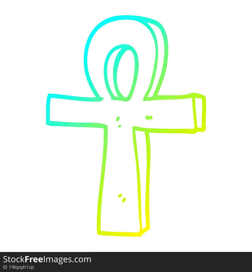 Cold Gradient Line Drawing Cartoon Of An Ankh