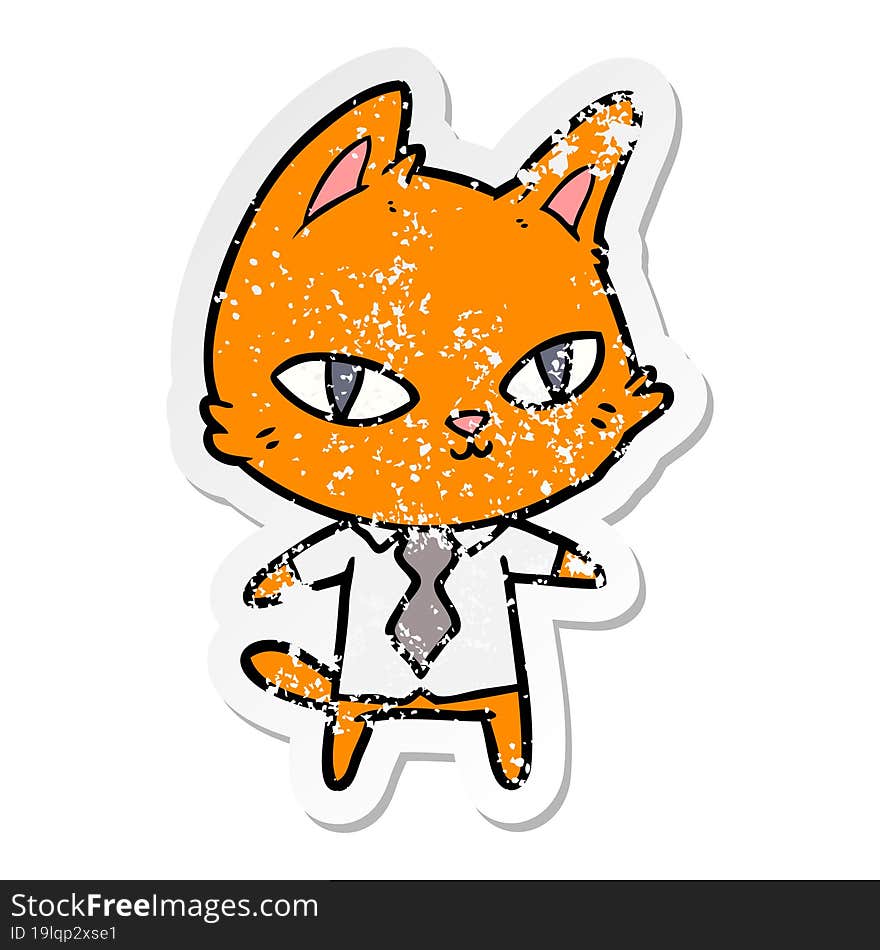 distressed sticker of a cartoon cat in office clothes