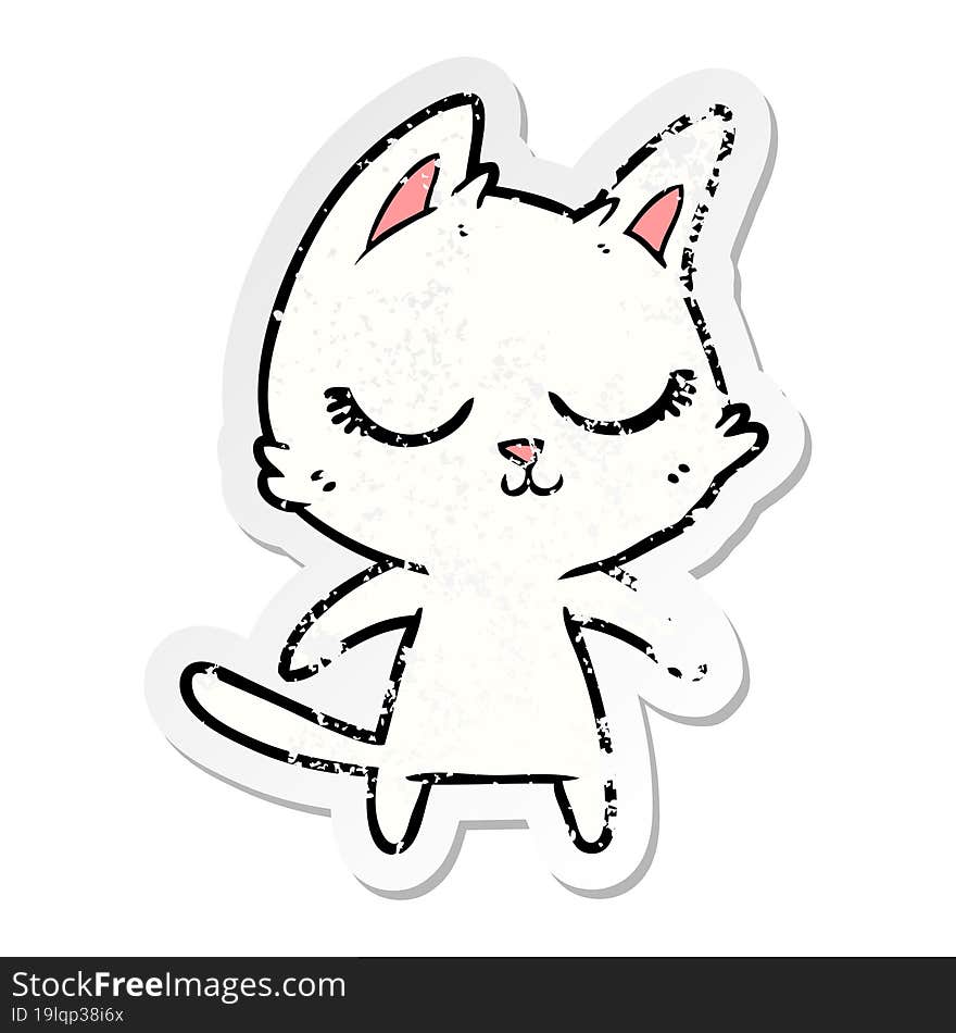 distressed sticker of a calm cartoon cat