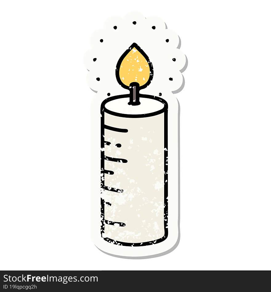 Traditional Distressed Sticker Tattoo Of A Candle