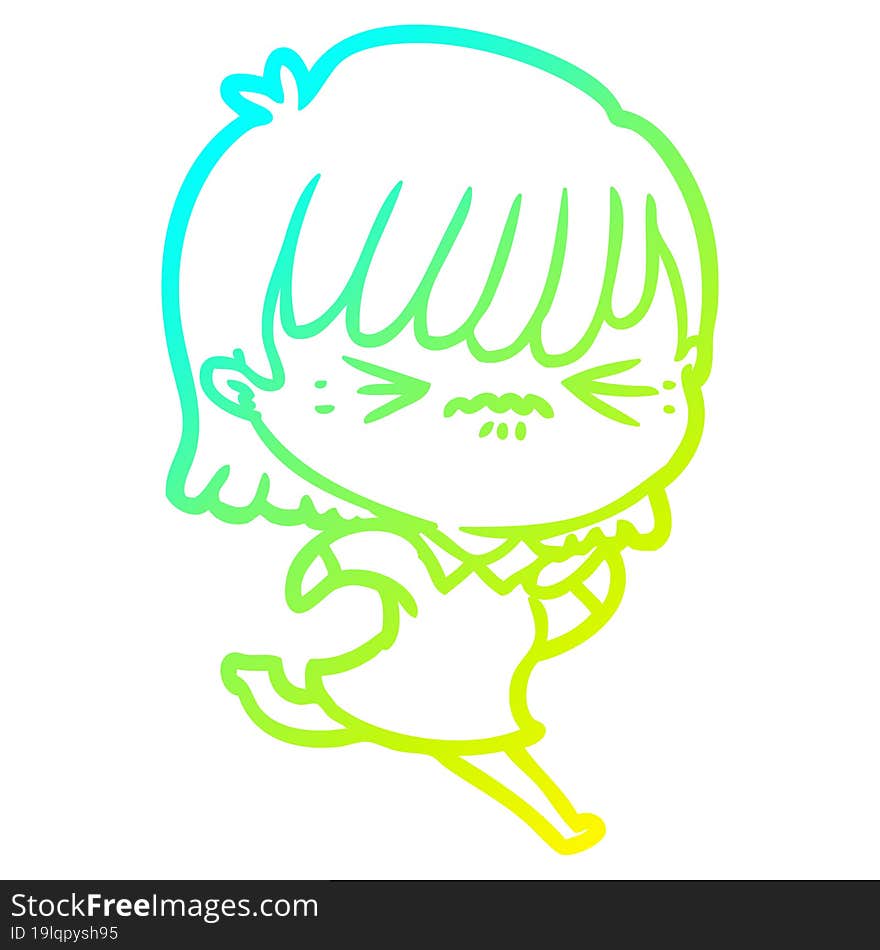 cold gradient line drawing annoyed cartoon girl