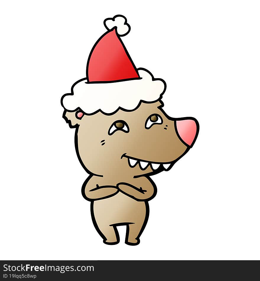 gradient cartoon of a bear showing teeth wearing santa hat