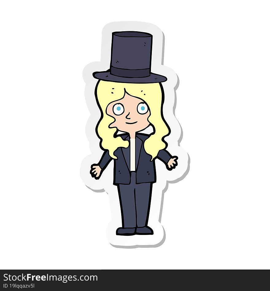 sticker of a cartoon woman wearing top hat