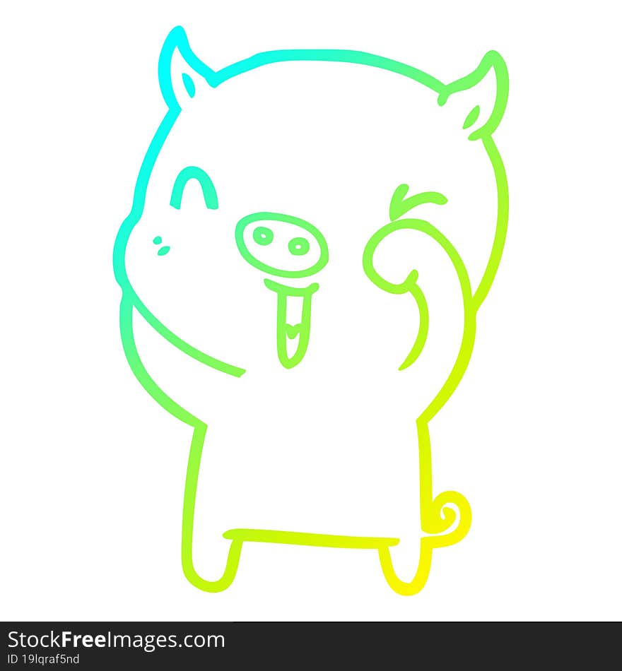 Cold Gradient Line Drawing Happy Cartoon Pig