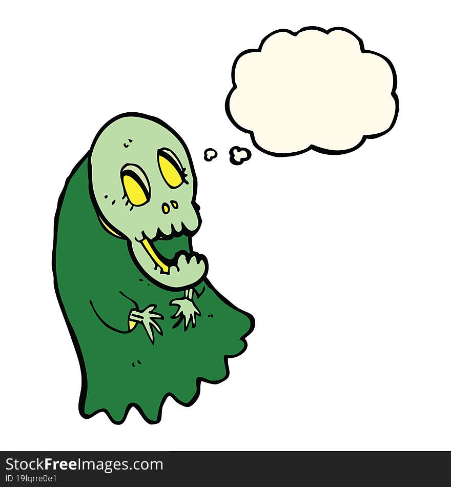 cartoon spooky ghoul with thought bubble