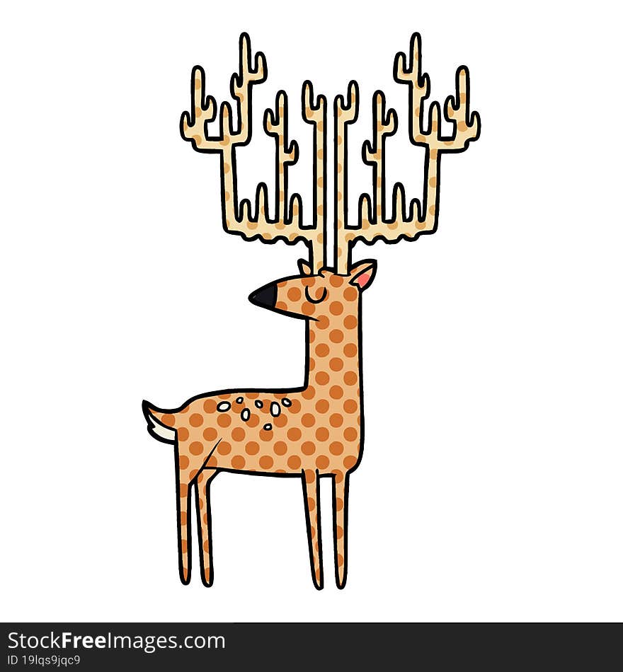 cartoon stag with huge antlers. cartoon stag with huge antlers