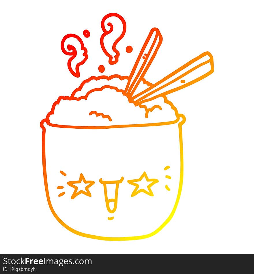 warm gradient line drawing of a cartoon rice bowl with face