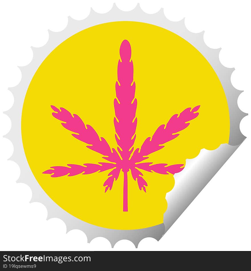 quirky circular peeling sticker cartoon marijuana