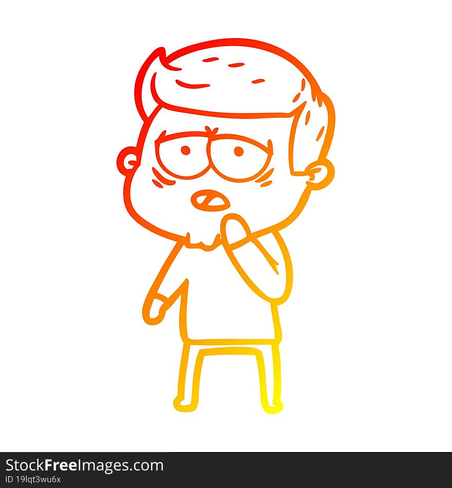 warm gradient line drawing of a cartoon tired man