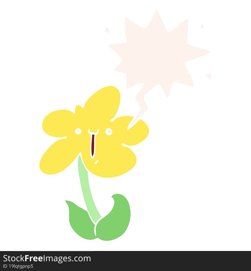 cartoon flower with speech bubble in retro style