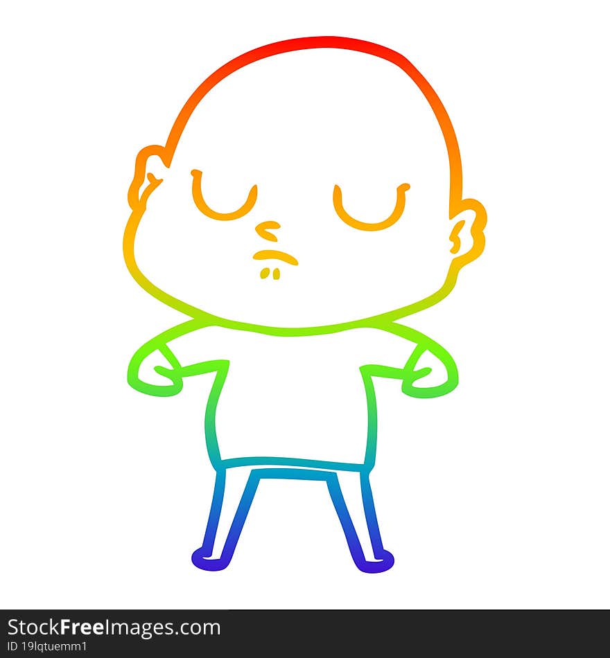 Rainbow Gradient Line Drawing Cartoon Bald Man