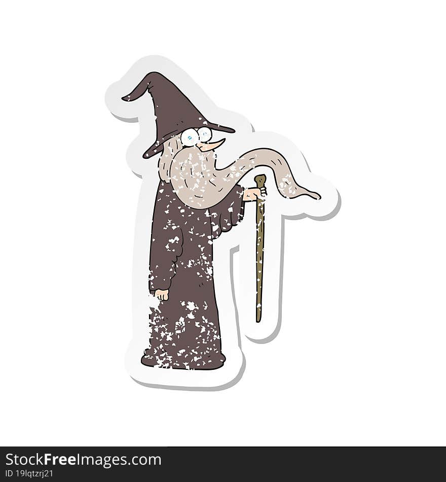 retro distressed sticker of a cartoon wizard