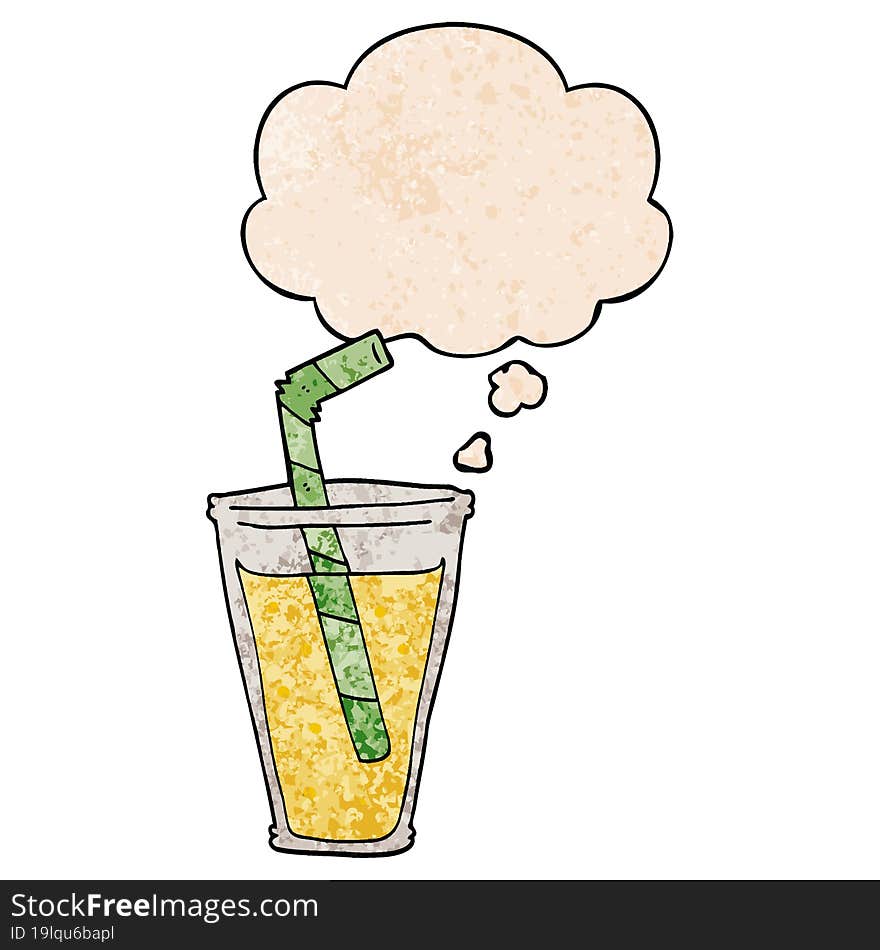 cartoon fizzy drink and thought bubble in grunge texture pattern style