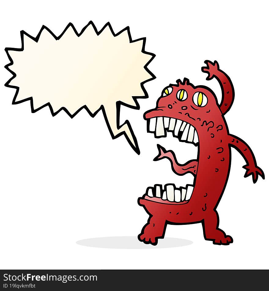 cartoon crazy monster with speech bubble