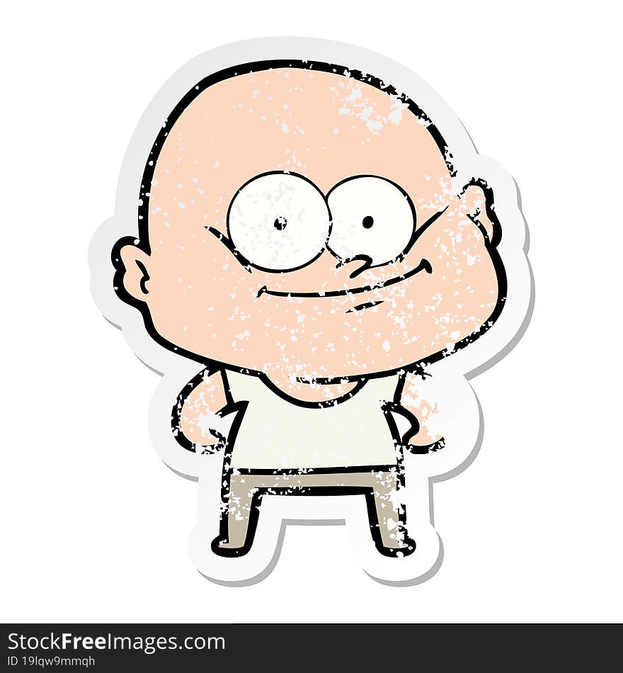 distressed sticker of a cartoon bald man staring