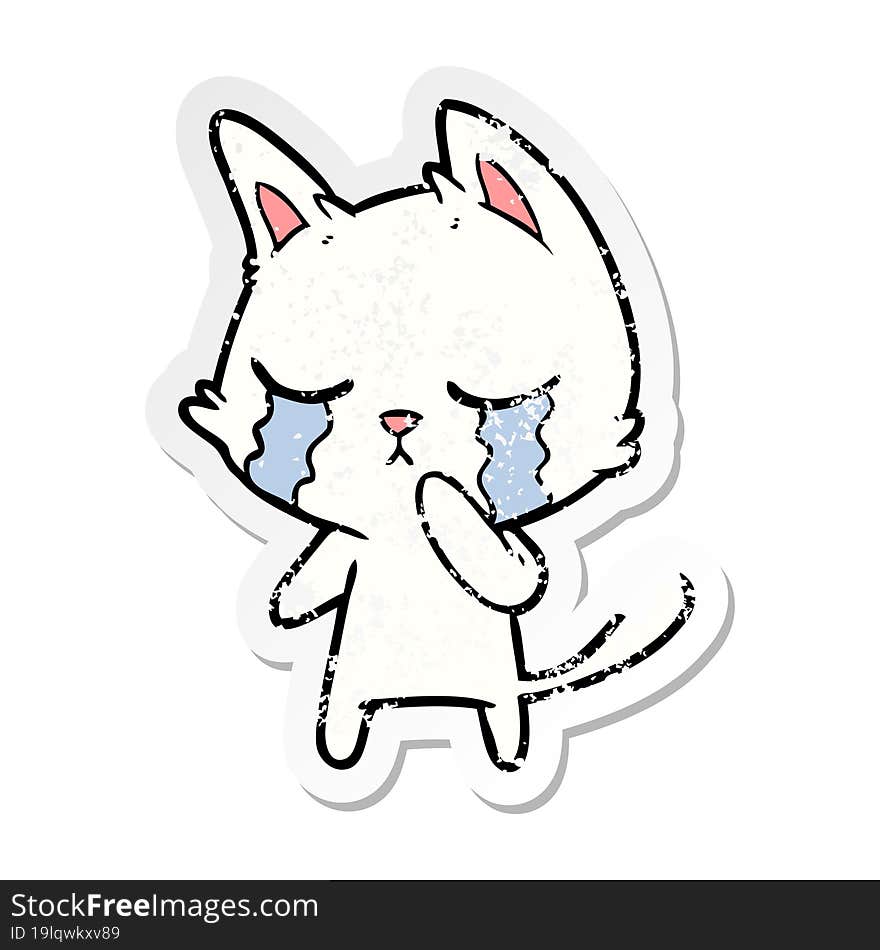 distressed sticker of a crying cartoon cat