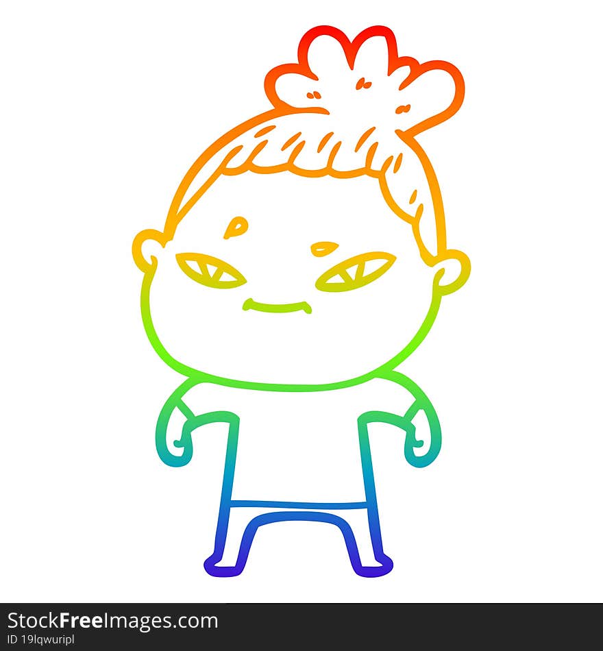 rainbow gradient line drawing of a cartoon woman