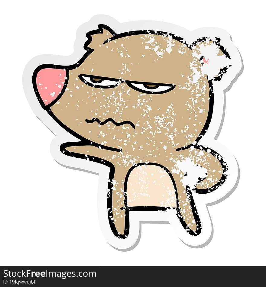 Distressed Sticker Of A Annoyed Bear Cartoon