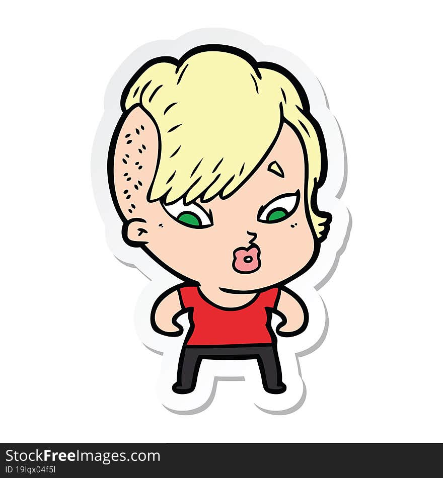 sticker of a cartoon surprised girl