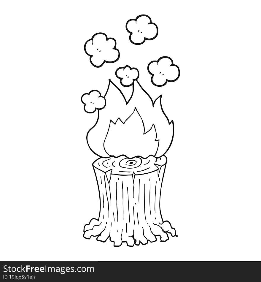 black and white cartoon burning tree stump