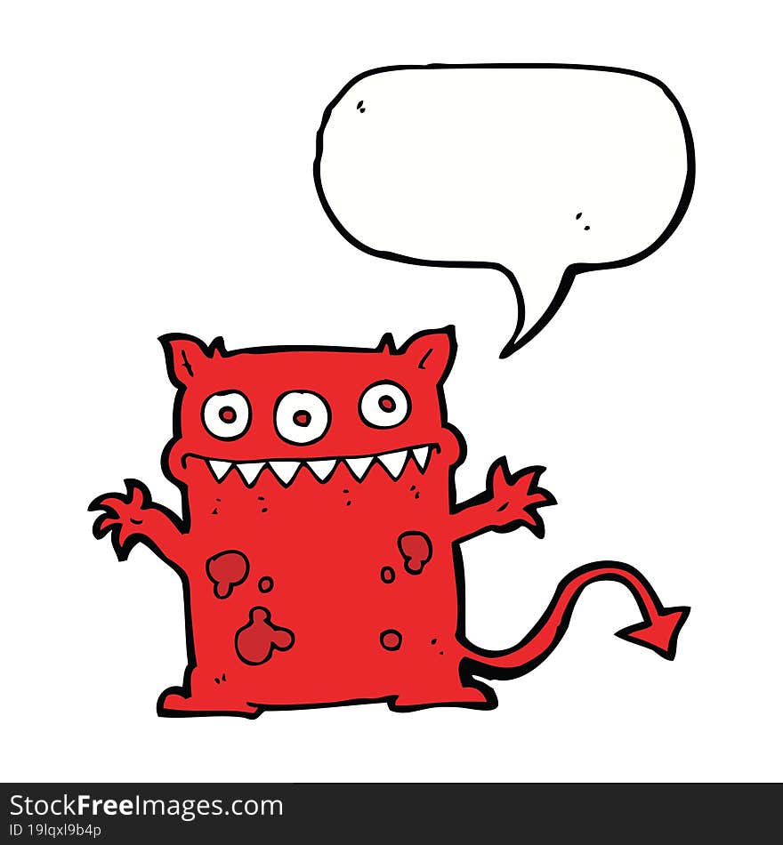 Cartoon Little Monster With Speech Bubble