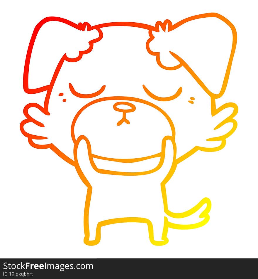 warm gradient line drawing of a cute cartoon dog