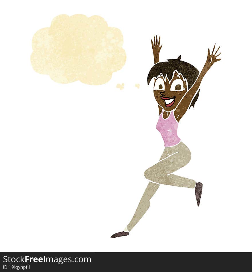 Cartoon Excited Woman With Thought Bubble