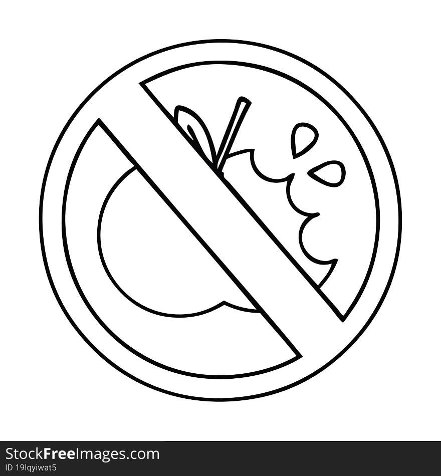 line drawing cartoon no healthy food allowed sign