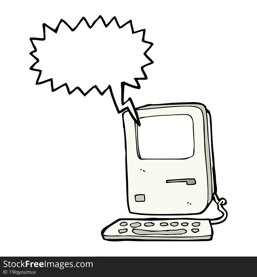 Cartoon Old Computer With Speech Bubble