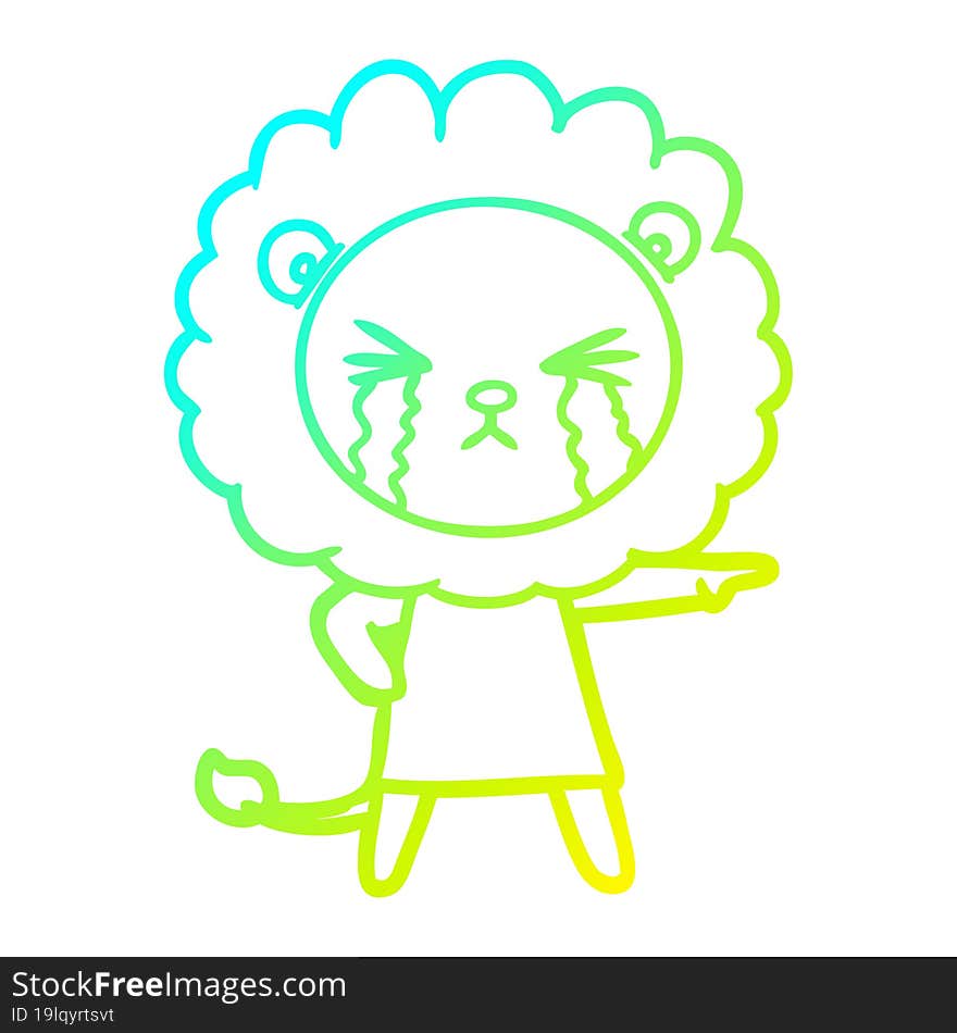 cold gradient line drawing cartoon crying lion wearing dress