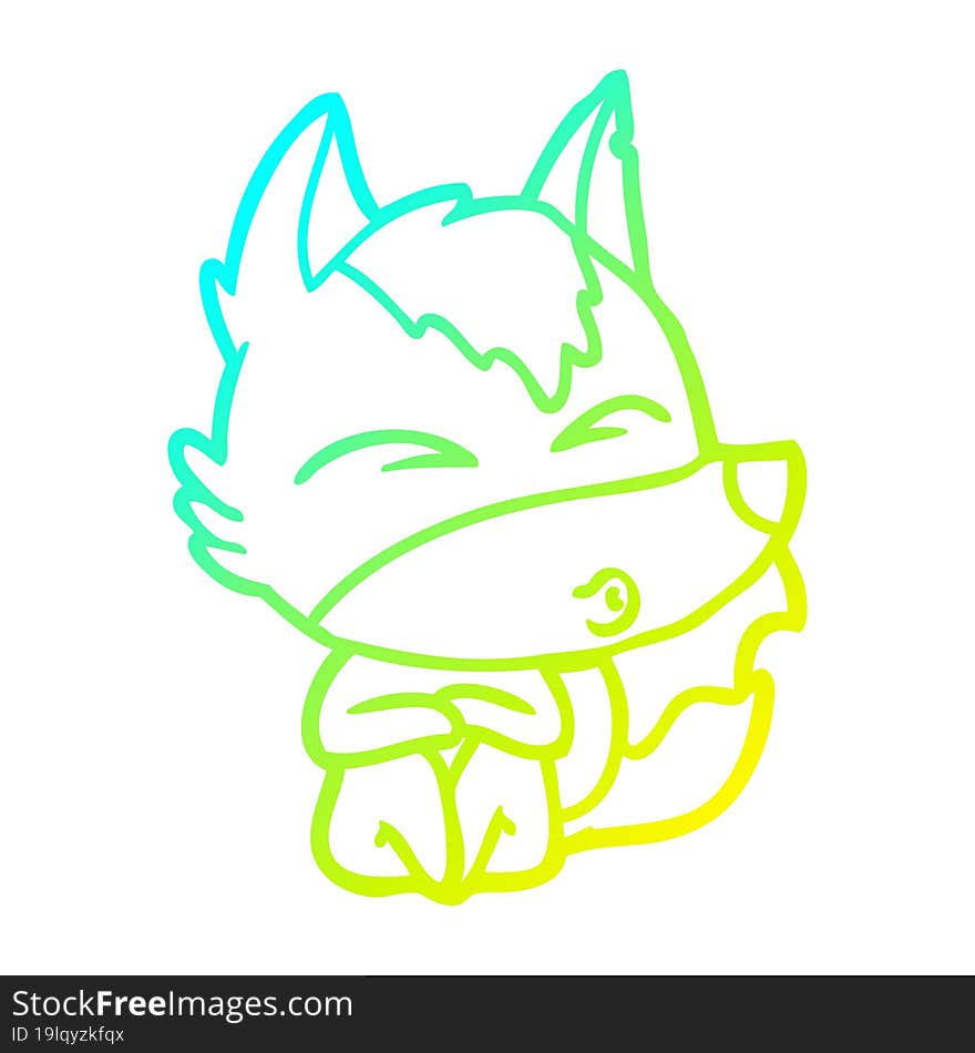 Cold Gradient Line Drawing Cartoon Wolf Whistling