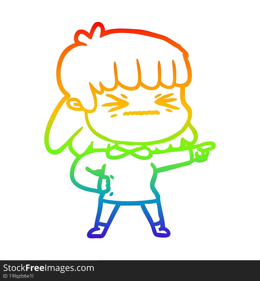 rainbow gradient line drawing of a cartoon woman