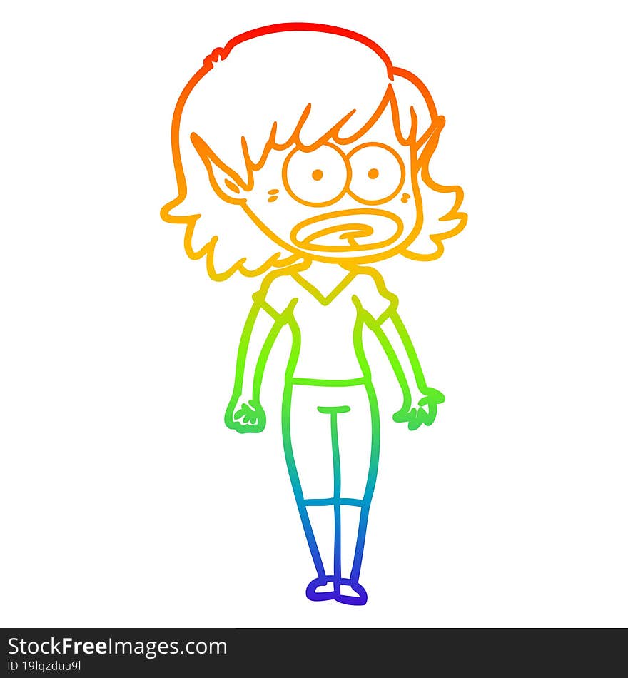 rainbow gradient line drawing cartoon shocked elf girl